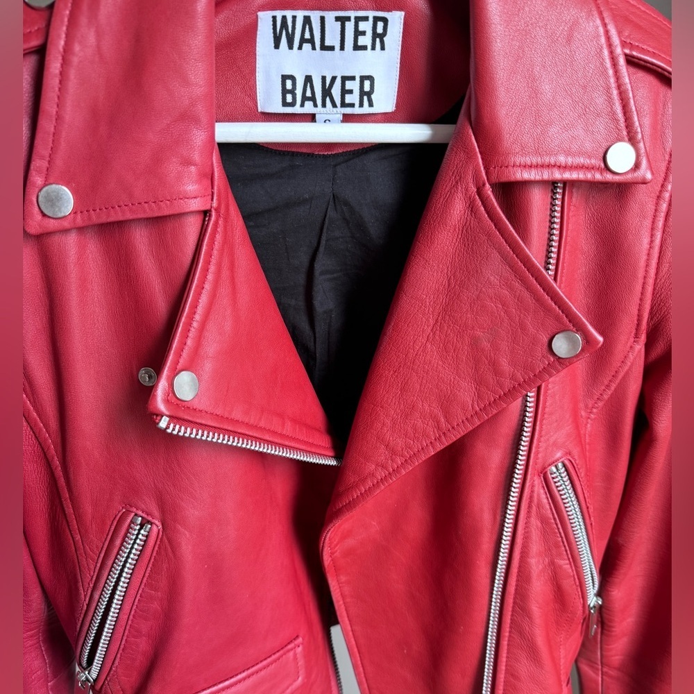 Walter Baker Liz Cropped Moto Jacket in Ruby Red Sz S Orig. $698 - Picture 14 of 17